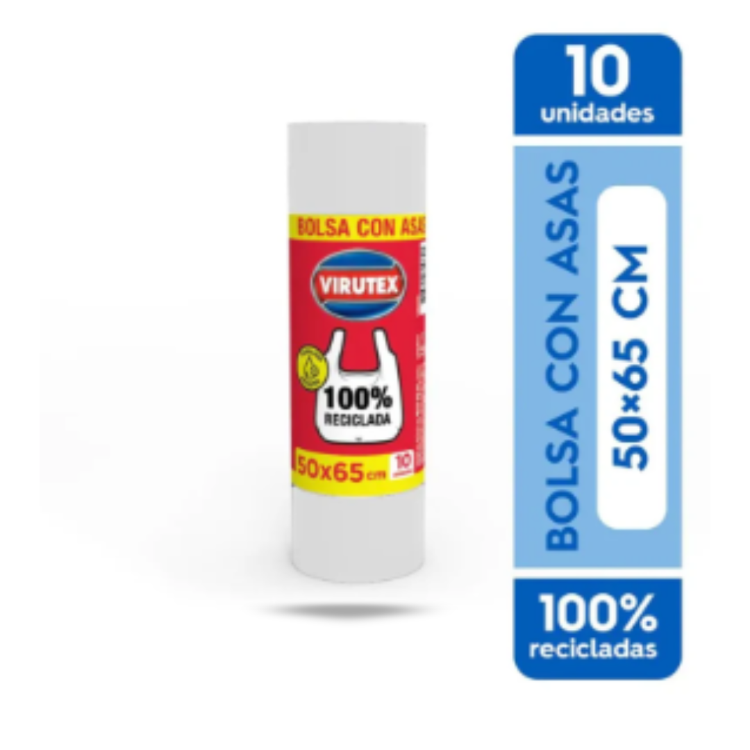 VIRUTEX (19) Bolsa Camiseta, Bolsa Con Asas Para Basura Virutex 50x65cm 10 Uds - Imagen 1